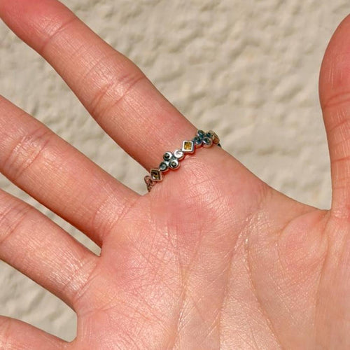 vintage multi-shape stone eternity band sterling silver ring