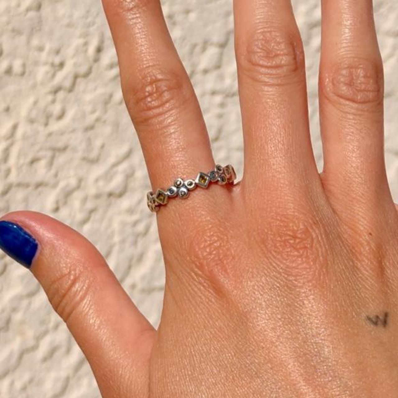 vintage multi-shape stone eternity band sterling silver ring
