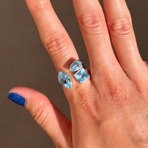 vintage sterling silver ring blue topaz cluster