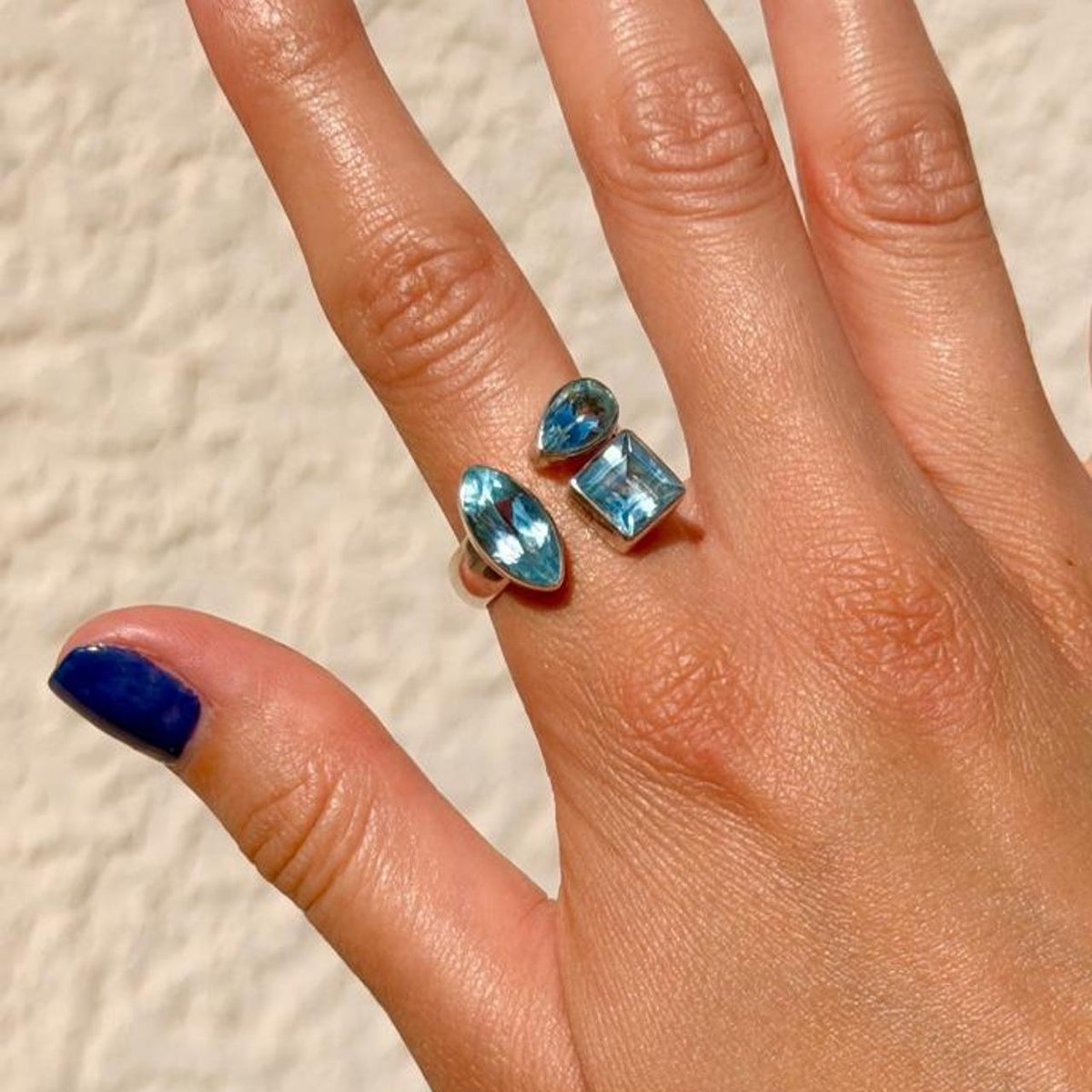 vintage sterling silver ring blue topaz cluster