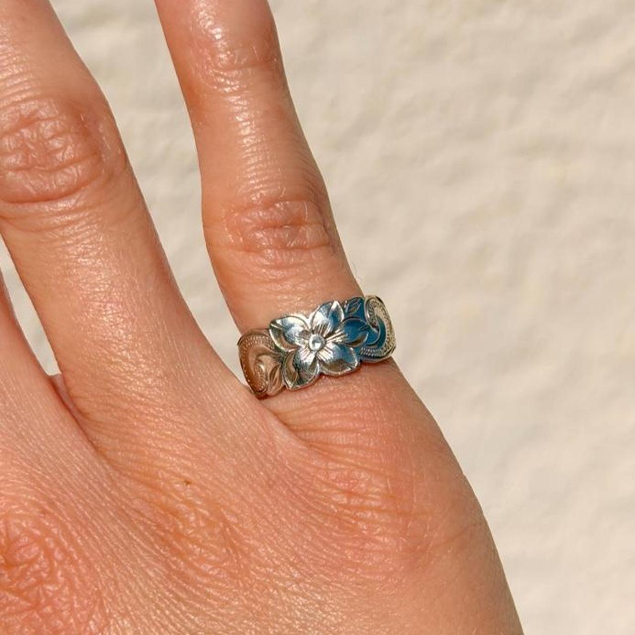 vintage sterling silver ring plumeria scroll band